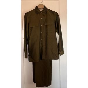 DONCASTER Green & Black Suit Jacket Size 2 & Pants‎ Size 4 Suit RayonWoolMohair